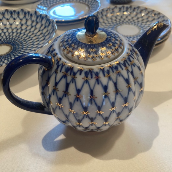 Lomonosov Imperial Porcelain Cobalt Net tea set 21 pc - Picture 10 of 11